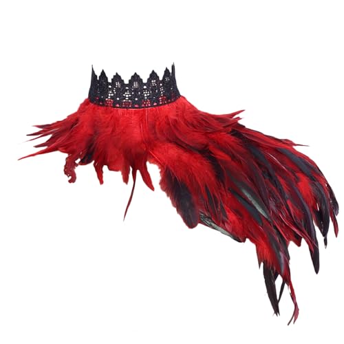 Châle en plumes pour femme - Ailes gothiques réglables - Punk - Pour fête, festival, rave, accessoires, Rouge, taille unique