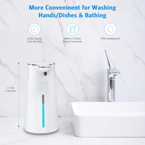 Image of 13.5oz Automatic Soap Dispenser, Hand Soap Dispenser Touchless, Water-Resistant and Rechargeable Foaming Dispenser for Bathroom Kitchen