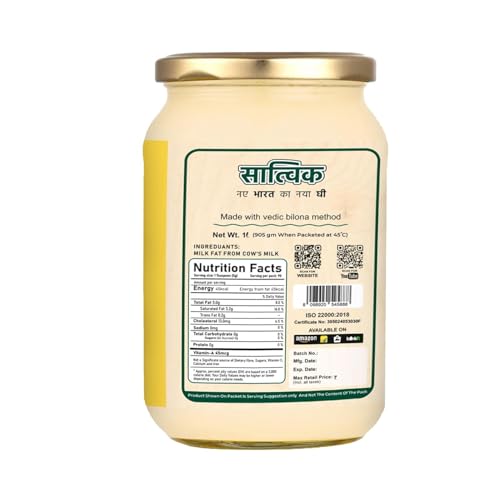 Image of SATVIK PURE GHEE A2 Gir Cow Ghee 1 Litre Churned From Vedic Bilona Method Bilona Ghee A2 Cow Desi Ghee (Pack of 5)