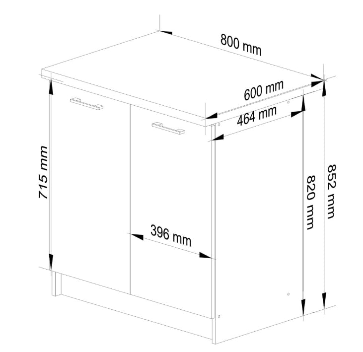 BDW - Armadio da cucina - Armadio cucina con ante e piano di lavoro - Armadio 80 cm di larghezza, 85 cm di altezza - cucine singole, mobili da cucina Oggetti (bianco/rovere Sonoma)