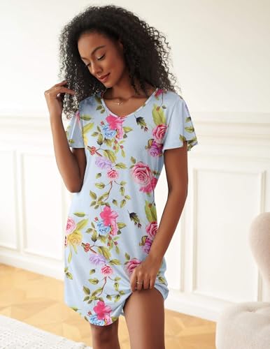 Image of Ekouaer 2 Pack Nightgowns for Women Short Sleeve Nightshirt Soft Sleepdress