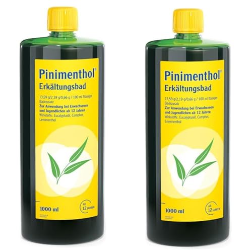 Pinimenthol Erkältungsbad | 2 x 1000 ml | Badezusatz mit ätherischen Ölen | Eucalyptusöl, Menthol & Campher wirken befreiend bei Erkältung | Erkältungsbad für alle ab 12 Jahren