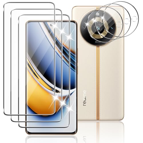 Tomooo Vidro temperado compatível com Realme 11 Pro/11 Pro+/11 Pro Plus 5G, 3 peças 9H protetor de ecrã anti-riscos, 3 peças protetor de lente, anti-impressões e ultra transparente