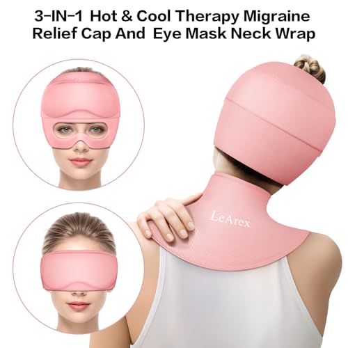Image of Migraine Relief Cap and Neck Ice Pack Wrap with Ice Eye Masks,3 in 1 Detachable Hot and Cold Therapy Headache Relief Cap for Headaches, Stiff Neck,Eye Fatigue, Tension and Pain Pink