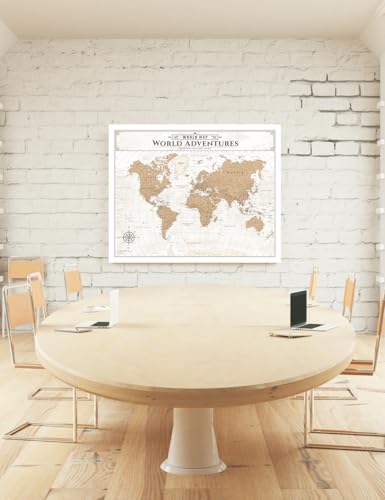 Image of IPIC - Vintage World Map Canvas Wall Art, Large Travel Map Print for Home, Office, or Study, Push Pin Map Decor for Travel Lovers, Ready to Hang