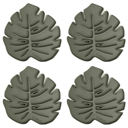 Treleaf Tera Sausr 4 Monstera Leaf Plant Pot Saucer & Drip Tray (Set of 4) Decorative Humidity Tray for Indoor Houseplants 3D Printed Eco-Friendly Design - Green