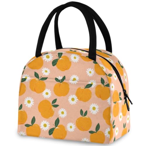 ZzWwR Beautiful Pink Gouache Peach Reusable Lunch Tote Bag with Front Pocket Insulated Thermal Cooler Container Bag for Back to School Work Picnic Travel Fishing Beach