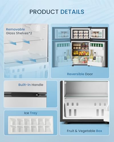 Image of Feelfunn 3.2 Cu.Ft Mini Fridge with Freezer - 2 Door Small Refrigerator, Mini Refrigerator with Adjustable Thermostat, Removable Shelves, Mini Fridge for Bedroom, Office, Dorm, Apartment, Silver