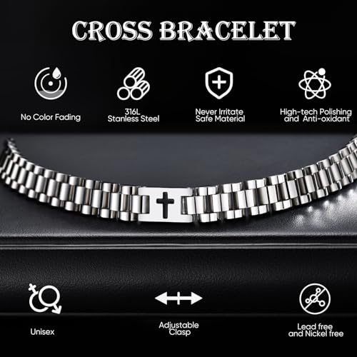 Vnox Silver Cross Bracelets For Men thumb #3