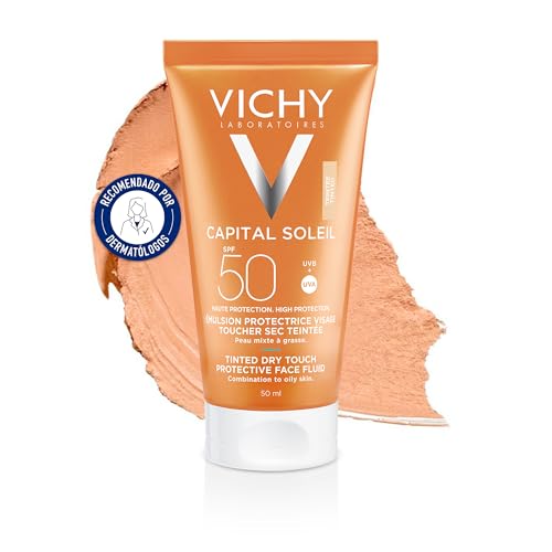 Vichy BB Cream, SPF 50, Protección solar alta con color, Hidratación, Bronceado Instantáneo, Emulsión Tacto Seco, Para pieles mixtas a grasas, Capital Soleil, 50ml