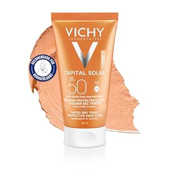 Vichy BB Cream, SPF 50, Protección solar alta con color, Hidratación, Bronceado Instantáneo, Emulsión Tacto Seco, Para pieles mixtas a grasas, Capital Soleil, 50ml