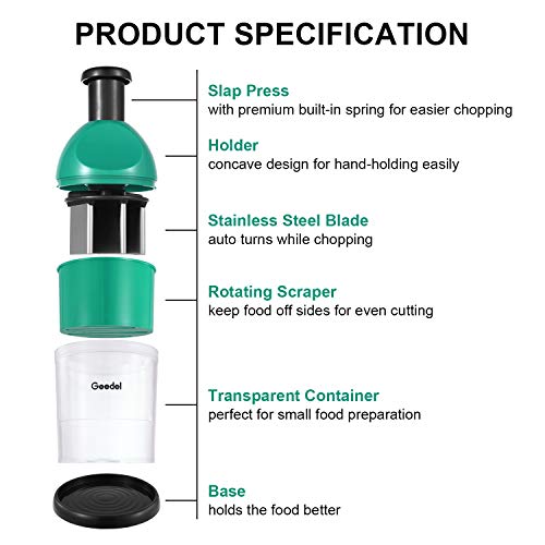 Geedel Food Chopper, Easy to Clean Manual Hand Chopper Dicer, Slap Press Chopper Mincer for Vegetables Onions Garlic Nuts Salads and More - Save Your Prep Time