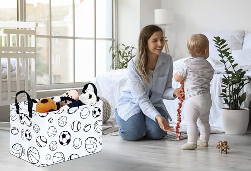 Image of Kid Clothes Storage Basket Gift Shelf Basket Toy Storage Bin, Football Nursery Basket Organizer Box for With Handles for Room Deco Basketball