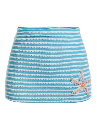 MakeMeChic Women's 2 Pack Fall Mini Skirts Striped Knit Starfish Bodycon Vacation Beach Crochet Short Skirts3
