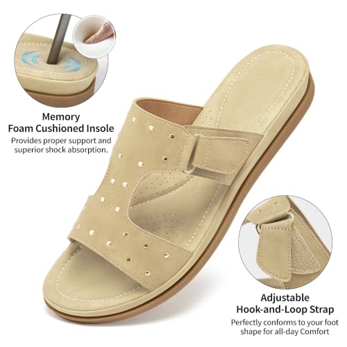 Image of Womens Comfortable Slides Sandals: Softy Memory Foam & Breathable Insole for Casual Walking - Slip-On Design & Lightweight Non-Slip Outsole for Daily Travel