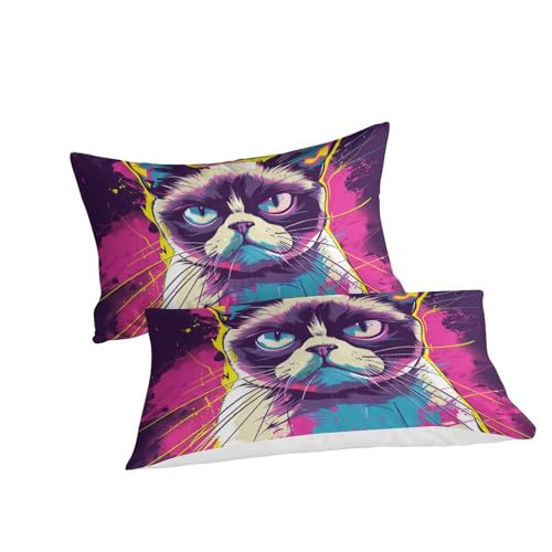 Linge de lit Grumpy le Chat en microfibre douce avec fermeture éclair zip