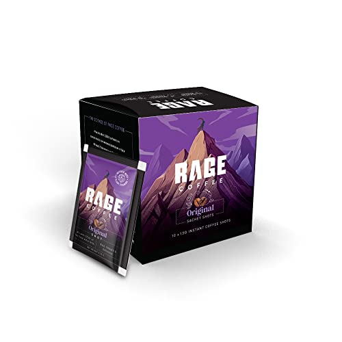 Image of RAGE COFFEE - Instant Coffee Sachets|Coffee Powder|10 X Coffee Sachets|Original Coffee Blend|100% Arabica Coffee Beans|Black Coffee On The Go - Sachet, 100 Gram