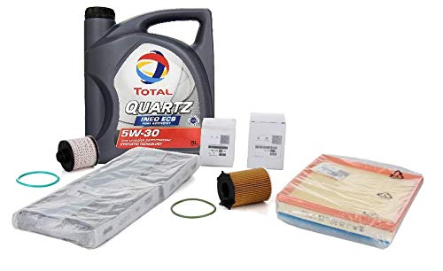 Citroen Peugeot Kit filtros Originales Motor 1.6BlueHV 2013- y aceiteTotal Quartz Ineo ECS 5W-30 Acea C2, 5 litros