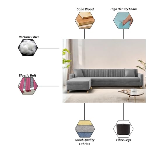 Image of Casaliving Garcia LHS 6 Seater L Shape Sofa Set for Living Room (Dark Grey Colour) Premium Fabric Sofa