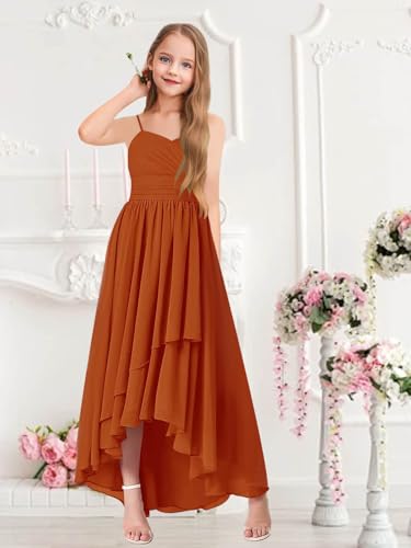 Junior Bridesmaid Dresses for Wedding High Low Chiffon Pleated Spaghetti Straps Formal Party Gown2