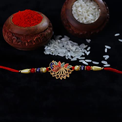 Image of Oblivion Rakhi Set for Brother - Fancy Peacock Rakhi for Brother with Ganesh Ji Pooja Thali, Pooja Coin, Roli Chawal & Card | Combo for Raksha Bandhan