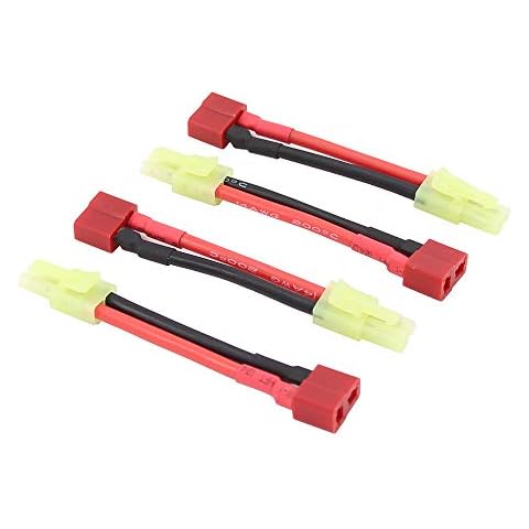 BDHI 4pcs compatible with Small Mini-Tamiya Male(Reversed) to T-Plug Deans Female Adapter with 5cm 2in 14awg Wire for Airsoft Gun(BDHI-12) Cover