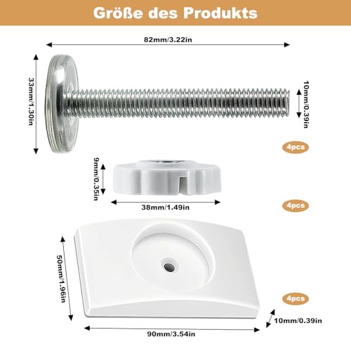 4 Stück Druckschrauben und 4 Sicherheits Wandschutz Pads, Treppenschutzgitter Verlängerung 8-teiliges Set, Gewindestangen für Babygitter ohne Bohren für Haustier Kindergitter Treppengitter