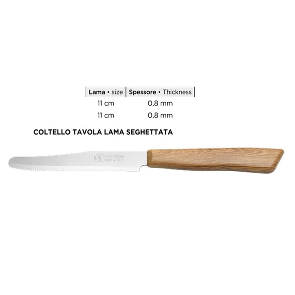 Coltello da tavola set 12 manico effetto legno lama acciaio inox seghettata per bar pub ristoranti tavola casa-beige