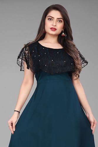 Image of Women's Poly Crepe Round Neck Plain Gown Dress