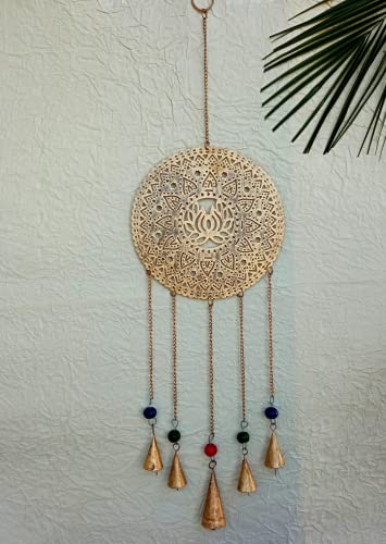 Mie Creations Morrocan Art Wall Decor Lotus Flower With Rustic Bells | Mandala Medallion Wall Art | Zen, Reiki, Meditation, Spiritual Décor | Return Gifts For Housewarming- Antique Golden 25'' #TOP4