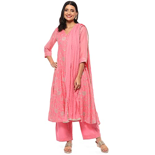Image of BIBA Women Cotton Blend Kalidar Kurta Palazzo Suit Set