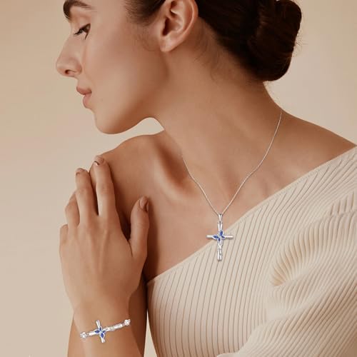 Cross Necklace for Women 925 Sterling Silver Butterfly Necklace Birthstone Pendant Created Gemstone Jewelry Gifts for Women3