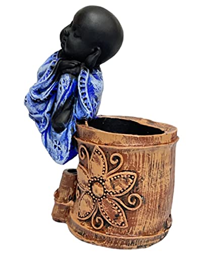 Image of AUGEN Pen Stand Decorative Hand Painted Blue Buddha Design Stationery Holder | Gift Item | Table Top Decor (2045)
