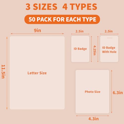 Image of Binditek 5 Mil Laminating Sheets, Assorted Sizes, Clear Glossy, 200 Pack