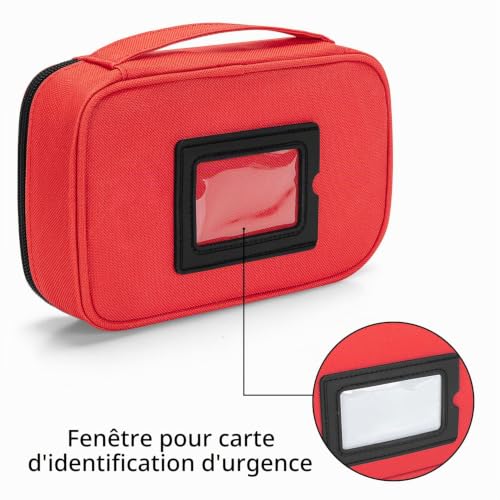 CURMIO Étui pour Fournitures Diabétiques telles que Glucomètre, Oxymètre, Médicaments, Épipen ou d’Autres Articles pour Diabète,Rouge (Sac Vide) – vue 5