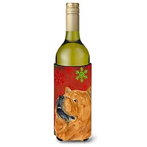 Caroline’s Treasures SS4709LITERK Chow Chow Rode en Groene Sneeuwvlokken Vakantie Kerst Wijnfles Drank Isolator…