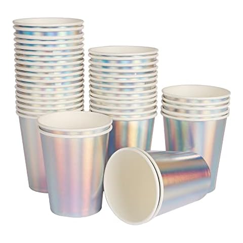 Geelife Rainbow Silver Disposable Drinking Party Paper Cups,9oz Cups Bulk for Wedding ,Party and Cocktail ,40 pcs Cover