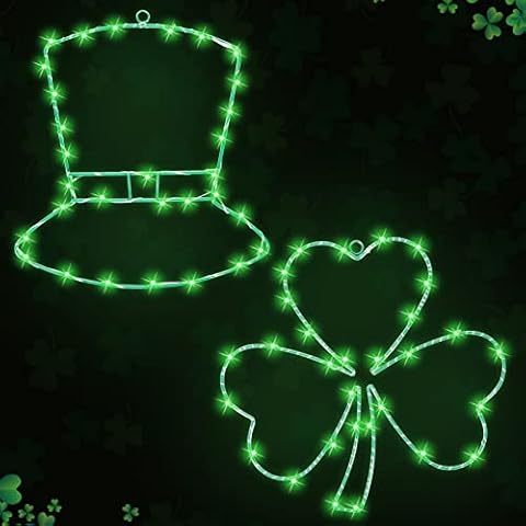 ZYP St. Patrick's Day Window Decoration, 40 LED Clover Shamrock Window Light,Irish Green Iron Frame Silhouette Lights for Holiday Home Party Decor Cover