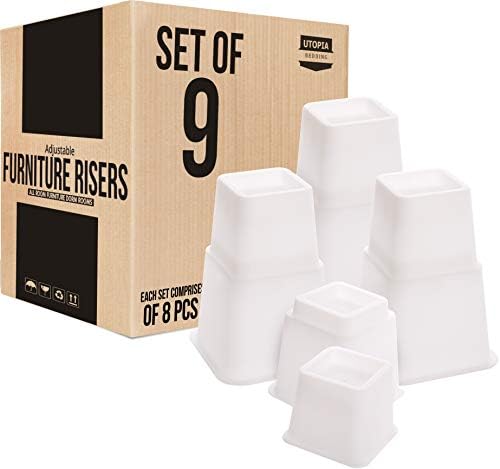 Utopia Bedding Adjustable Bed Furniture Risers Pack - 3, 5 or 8 Inch Heavy Duty Risers for Sofa, Table, and Chair - (Bulk Pack of 9 x 8 Pieces - White)