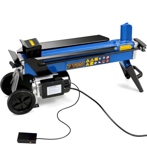 PPOLB 7 Ton Electric Wood Splitter, 15Amp Hydraulic Log Splitter with Detachable Cross Blade Cutting Head, Portable Firewood Splitter, Compact Horizontal Design for Backyard, Garage, Cabin - Blue