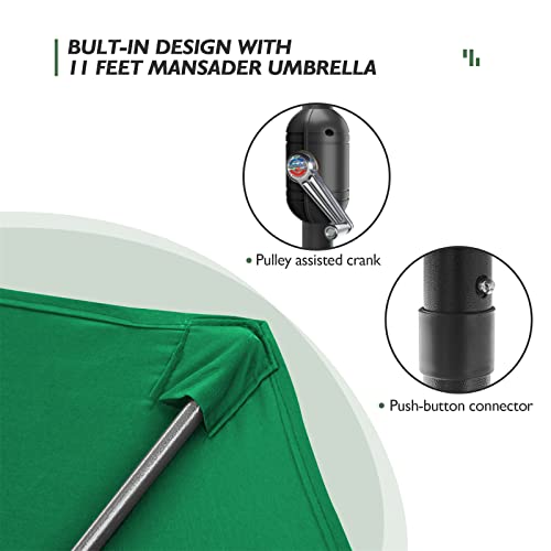 Mansader 11Ft Patio Umbrella Outdoor Market Umbrella With 8 Sturdy Ribs (Green) #TOP3