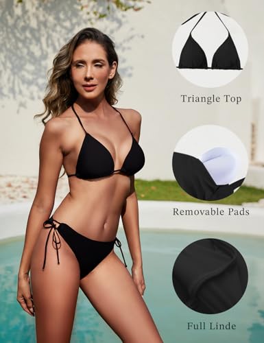 Image of Women String Bikini Set Halter Side Tie Two Piece Swimsuit Triangle Bathing Suits