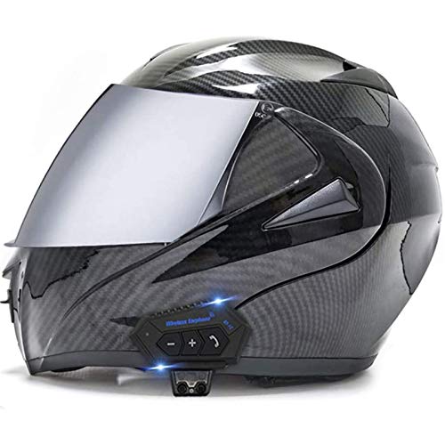 ZLYJ Bluetooth Integrado Casco De Motocicleta De Cara Completa, Cascos Abatibles De Motocross, Sistema De Comunicación De Intercomunicación con Radio FM MP3 Incorporada, Aprobado ECE B,M