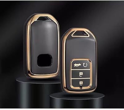 AutoHan Keys Honda CRV HRV Accord Anahtar Kılıfı, Siyah-Altın Renk, Premium Koruyucu Kılıf, 3+1 Buton