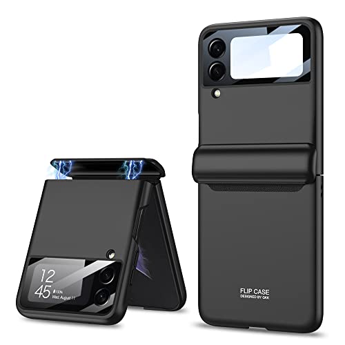 Image of Midkart Polycarbonate, Tempered Glass Automatic Recovery Magnetic Hinge Protection Cover Compatible for Samsung Galaxy Z Flip 3 Hard PC Thin Case 360-degree Protective Cover, Black