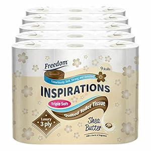 45 Freedom Inspirations Luxury 3Ply Quilted Shea Butter Hygiene Bulk Toilet Tissue Paper Rolls