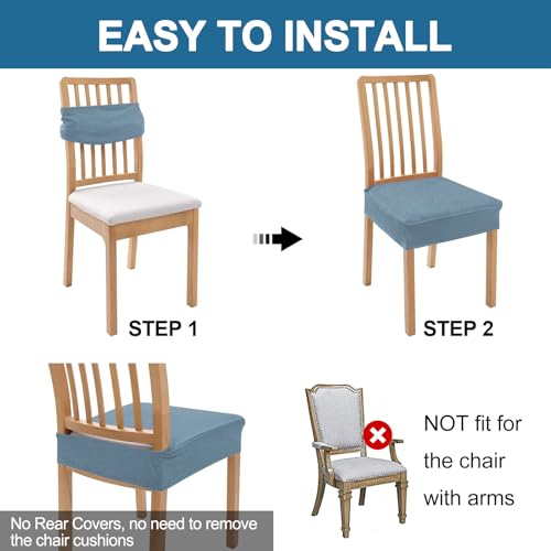 Image of Smiry Waterproof Seat Covers for Dining Room Chairs, No Rear Covers | Stretch Jacquard Removable Washable Chair Seat Slipcovers Protector, Set of 8, Airy Blue