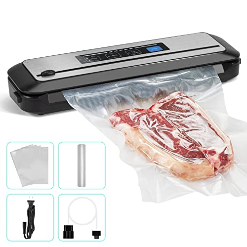 Inkbird Vacuum Sealer Machine with Starter Kit, Automatic PowerVac Air Sealing Machine for Food Preservation, Dry & Moist Sealing Modes,Built-in Cutter,Easy Cleaning Storage with Sealer Bag*5 (8'*11.8')and Bag Roll*1 (8'*79'), INK-VS01