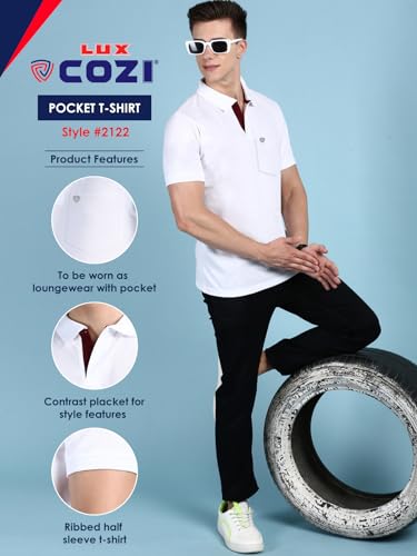 Image of Lux Cozi Men Cotton Regular Fit Polo Neck Half Sleeve Solid Casual T-Shirt with Chest Pocket | Pack of 2 |