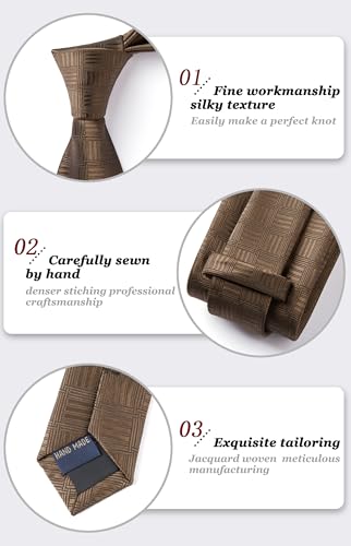 Image of Enlision Ties for Men Plaid Stripe Tie Handkerchief Woven Classic Formal Necktie Pocket Square Clip Set